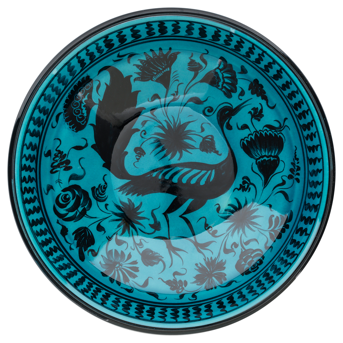 Selçuklu Çiçek Motifli Tavus Kuşlu Kase(22cm)