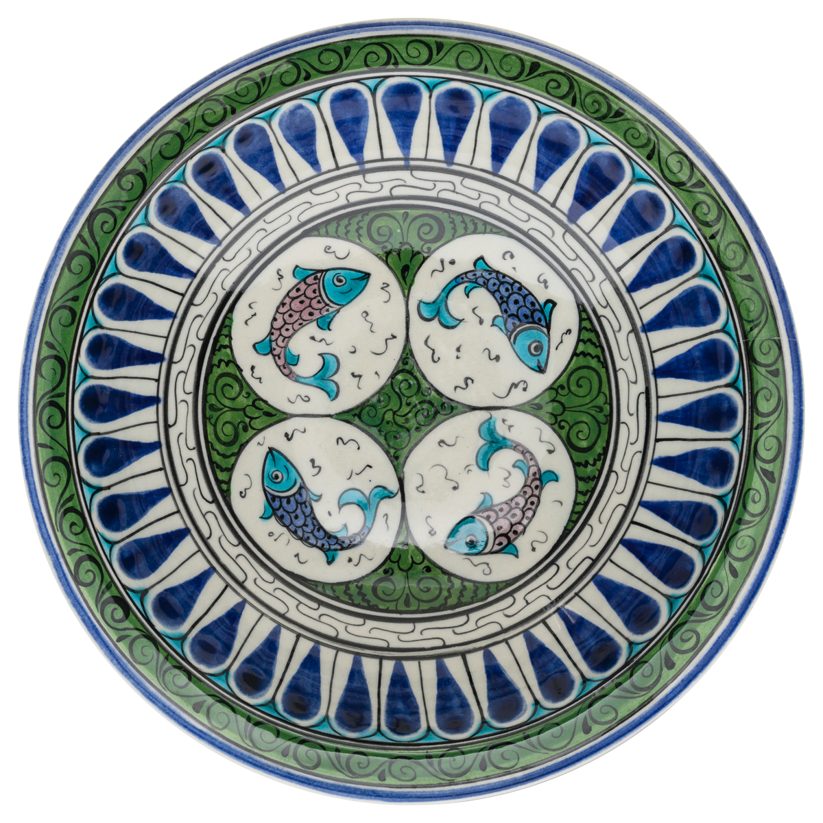 Beylikler Dönemi Radyal ve Balık Motifli Tabak 23cm