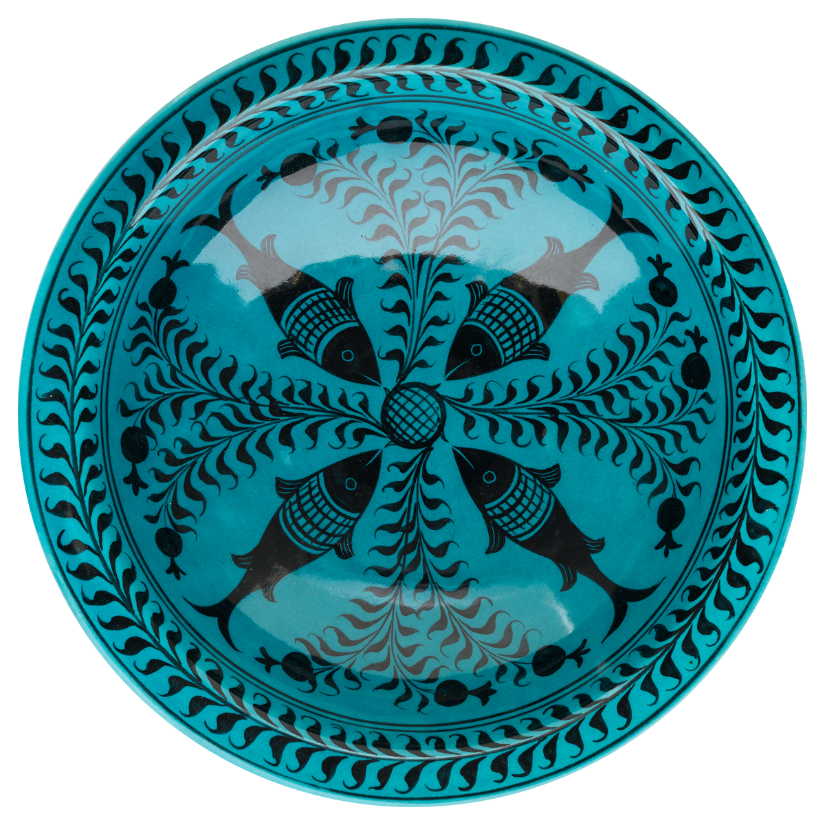 Selçuklu Balık ve Nar Desenli Çukur Tabak 23cm