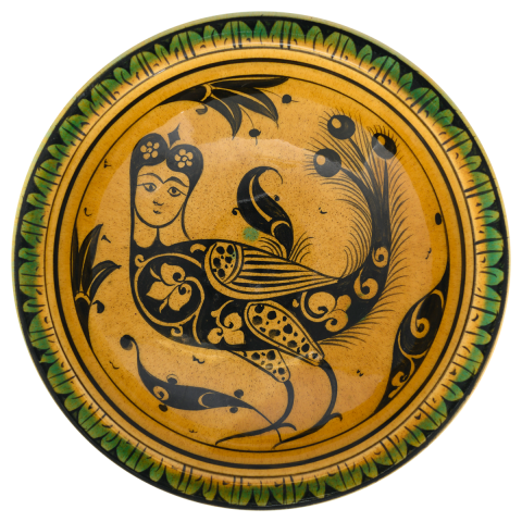 Selçuklu Harpy Figürlü Sarı Çukur Tabak (23cm)