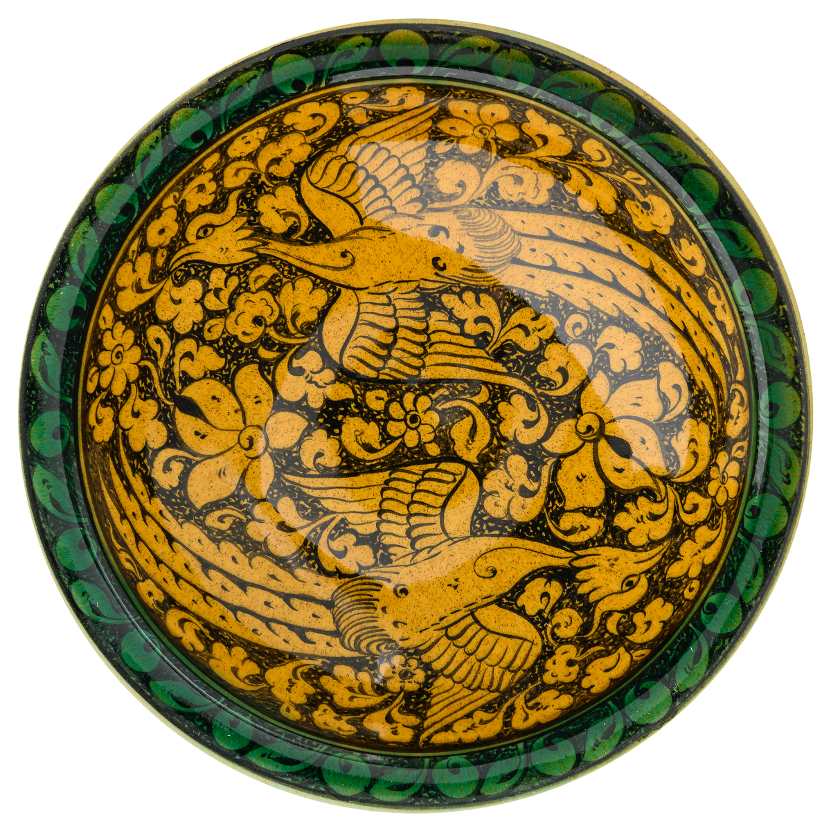 Selçuklu Çicek ve Yaprak Zeminli Tavus Kuşlu Tabak 23cm