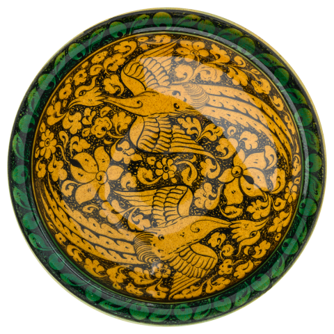 Selçuklu Çicek ve Yaprak Zeminli Tavus Kuşlu Tabak 23cm