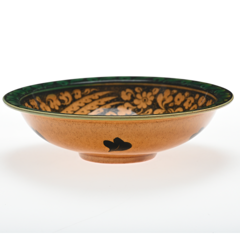 Selçuklu Çicek ve Yaprak Zeminli Tavus Kuşlu Tabak 23cm