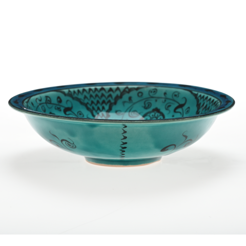 Selçuklu Bereket Tasvirli ve Nar Desenli Turkuaz Tabak 23cm