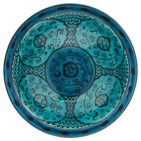 Selçuklu Bereket Tasvirli ve Nar Desenli Turkuaz Tabak 23cm
