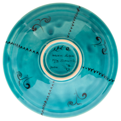 Selçuklu Bereket Tasvirli ve Nar Desenli Turkuaz Tabak 23cm