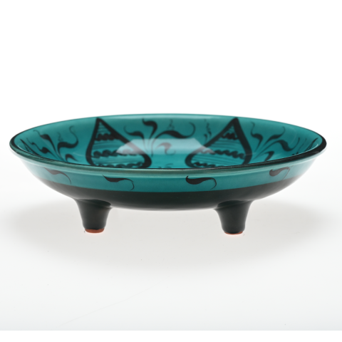 Beylikler Dönemi Çicek Desenli Turkuaz Ayaklı Tabak 23cm