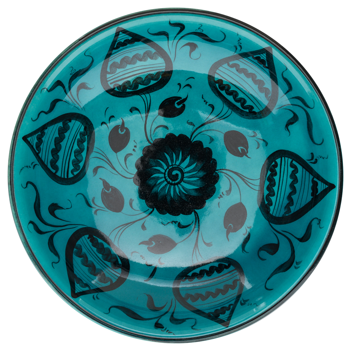 Beylikler Dönemi Çicek Desenli Turkuaz Ayaklı Tabak 23cm