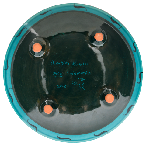 Beylikler Dönemi Çicek Desenli Turkuaz Ayaklı Tabak 23cm