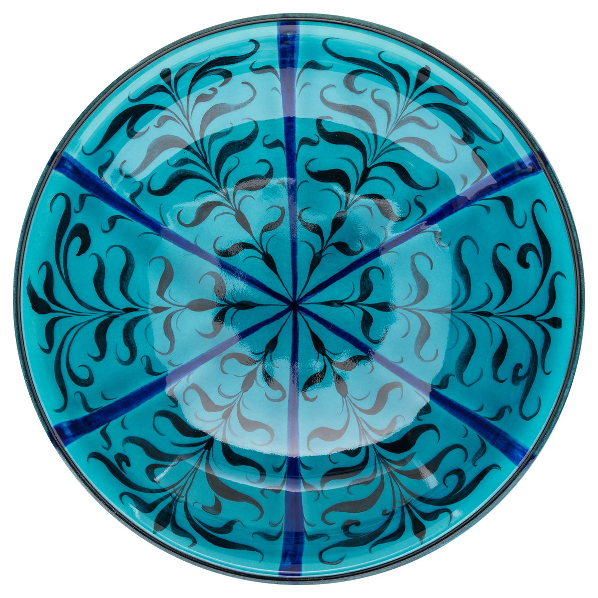 Selçuklu Radyal Bitkisel Motifli Turkuaz Ayaklı Tabak 23cm