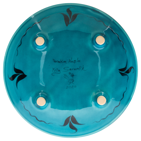 Selçuklu Radyal Bitkisel Motifli Turkuaz Ayaklı Tabak 23cm