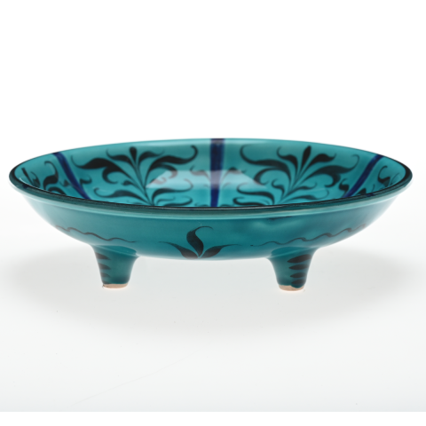 Selçuklu Radyal Bitkisel Motifli Turkuaz Ayaklı Tabak 23cm