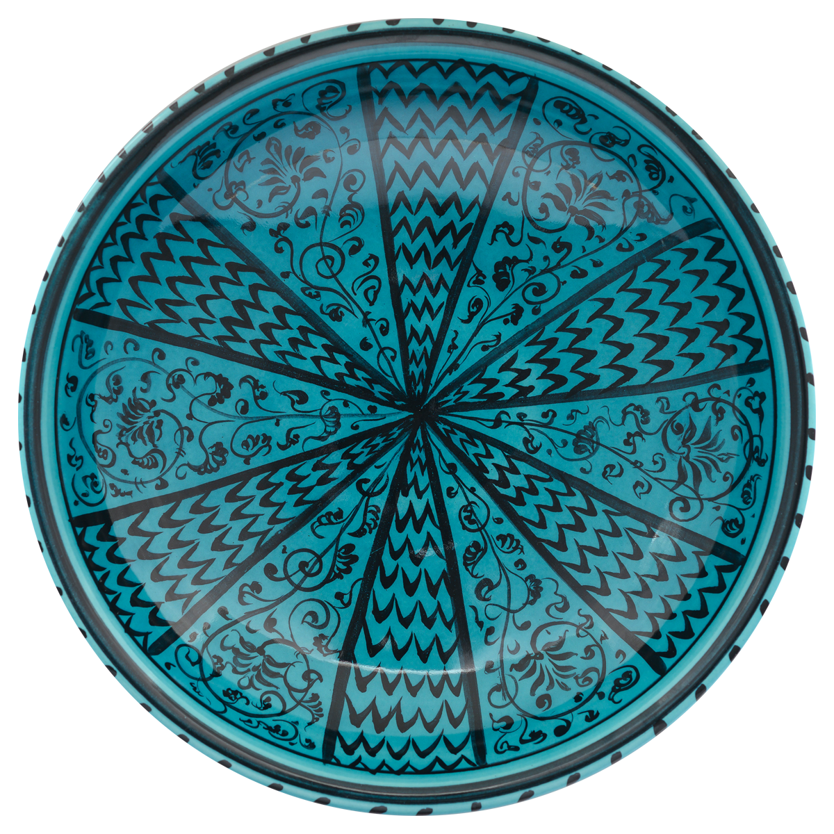 Selçuklu Bitki ve Çizgisel Desenli Turkuaz Ayaklı Tabak 23cm