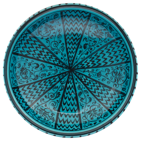 Selçuklu Bitki ve Çizgisel Desenli Turkuaz Ayaklı Tabak 23cm