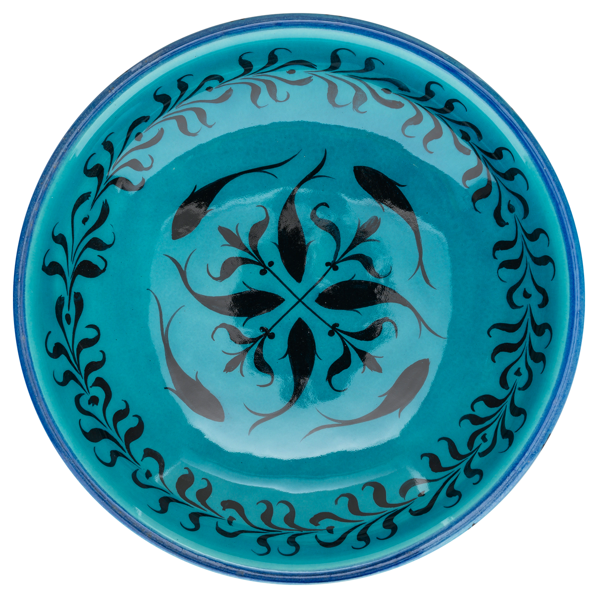 Selçuklu Balık Desenli Turkuaz Ayaklı Tabak (23cm)