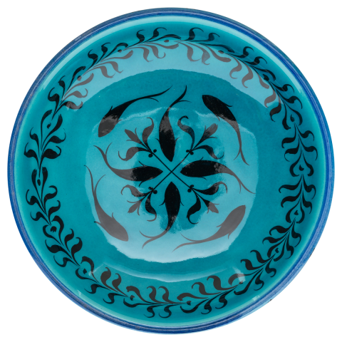 Selçuklu Balık Desenli Turkuaz Ayaklı Tabak (23cm)