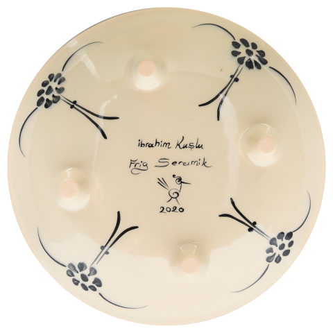 Selçuklu Stilize Renkli Tavus Kuşu Desenli Ayaklı Tabak 23cm