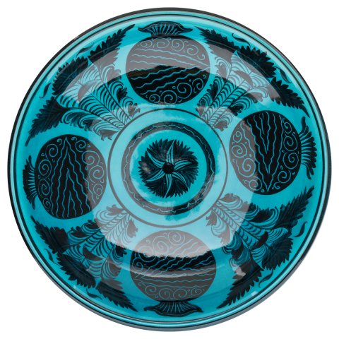 Selçuklu Nar Desenli Turkuaz Ayaklı Tabak (23cm)