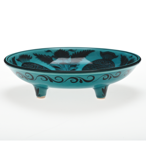 Selçuklu Nar Desenli Turkuaz Ayaklı Tabak (23cm)