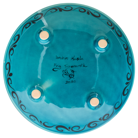 Selçuklu Nar Desenli Turkuaz Ayaklı Tabak (23cm)