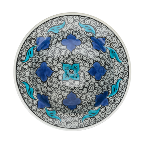 Selçuklu Yapraklı Salyangoz Desenli Kenarlı Tabak (19cm)