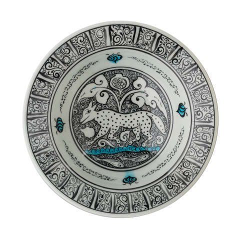 Selçuklu Bitkisel ve Tilki Desenli Kenarlı Tabak (19cm)