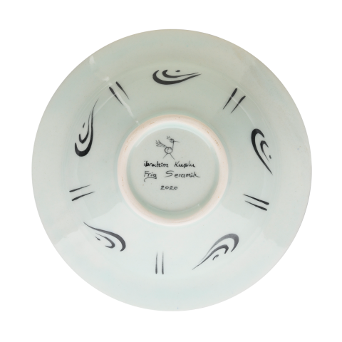 Selçuklu Tepeli Kuş Desenli Beyaz Kenarlı Tabak (19cm)