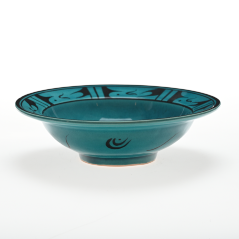 Selçuklu Tepeli Kuş Desenli Turkuaz Kenarlı Tabak (19cm)