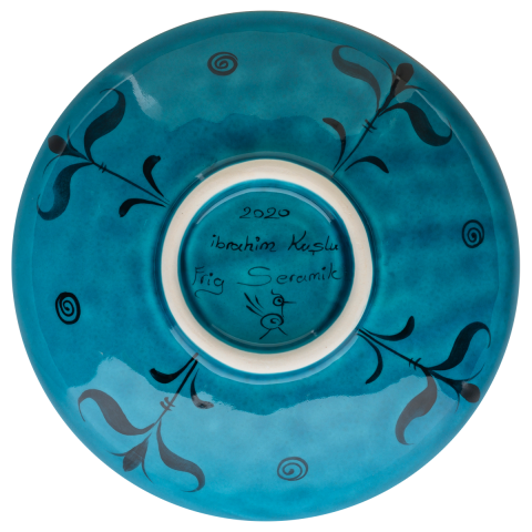 Selçuklu Balık Desenli Kenarsız Turkuaz Tabak (19cm)