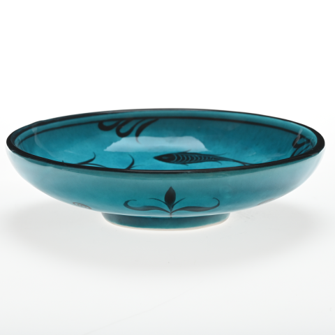 Selçuklu Balık Desenli Kenarsız Turkuaz Tabak (19cm)