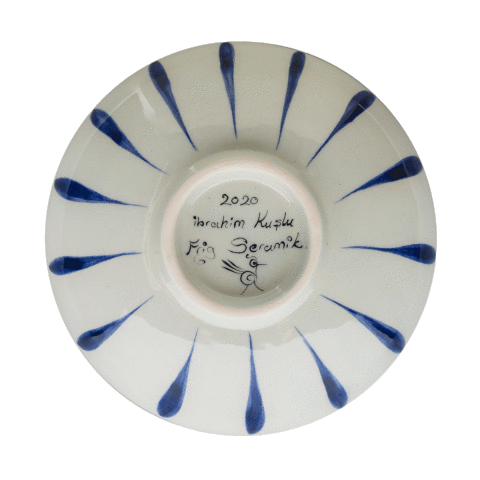 Selçuklu Kuş ve Parmak Desenli Kenarsız Tabak (19cm)