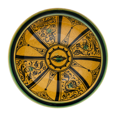 Selçuklu Stilize Doğa Motifli Sarı Tabak (23cm)