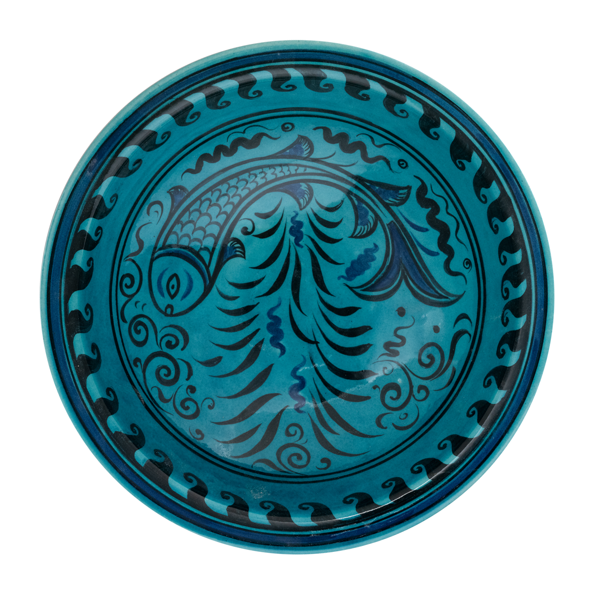 Beylikler Dönemi Balık Motifli Turkuaz Tabak (23cm)