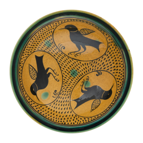 Selçuklu Fırça Darbeli Kuş Figürlü Tabak (23cm)