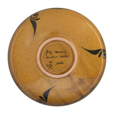 Selçuklu Salyangoz Zeminli Stilize Kuş Desenli Tabak (19cm)