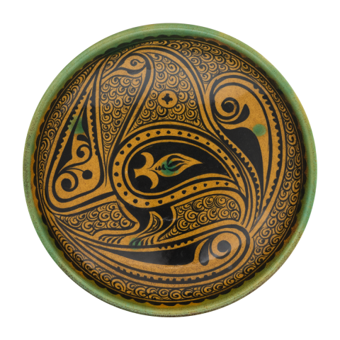 Selçuklu Salyangoz Zeminli Stilize Kuş Desenli Tabak (19cm)