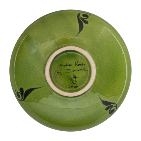 Selçuklu Salyangoz Zeminli Stilize Kuş Desenli Yeşil Tabak (19cm)