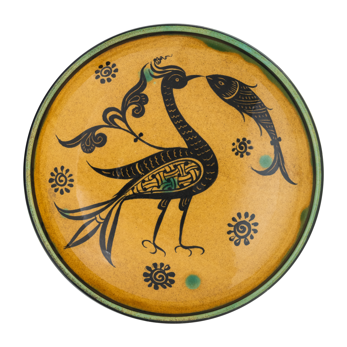 Selçuklu Stilize Balıkçıl Kuş Desenli Tabak (19cm)