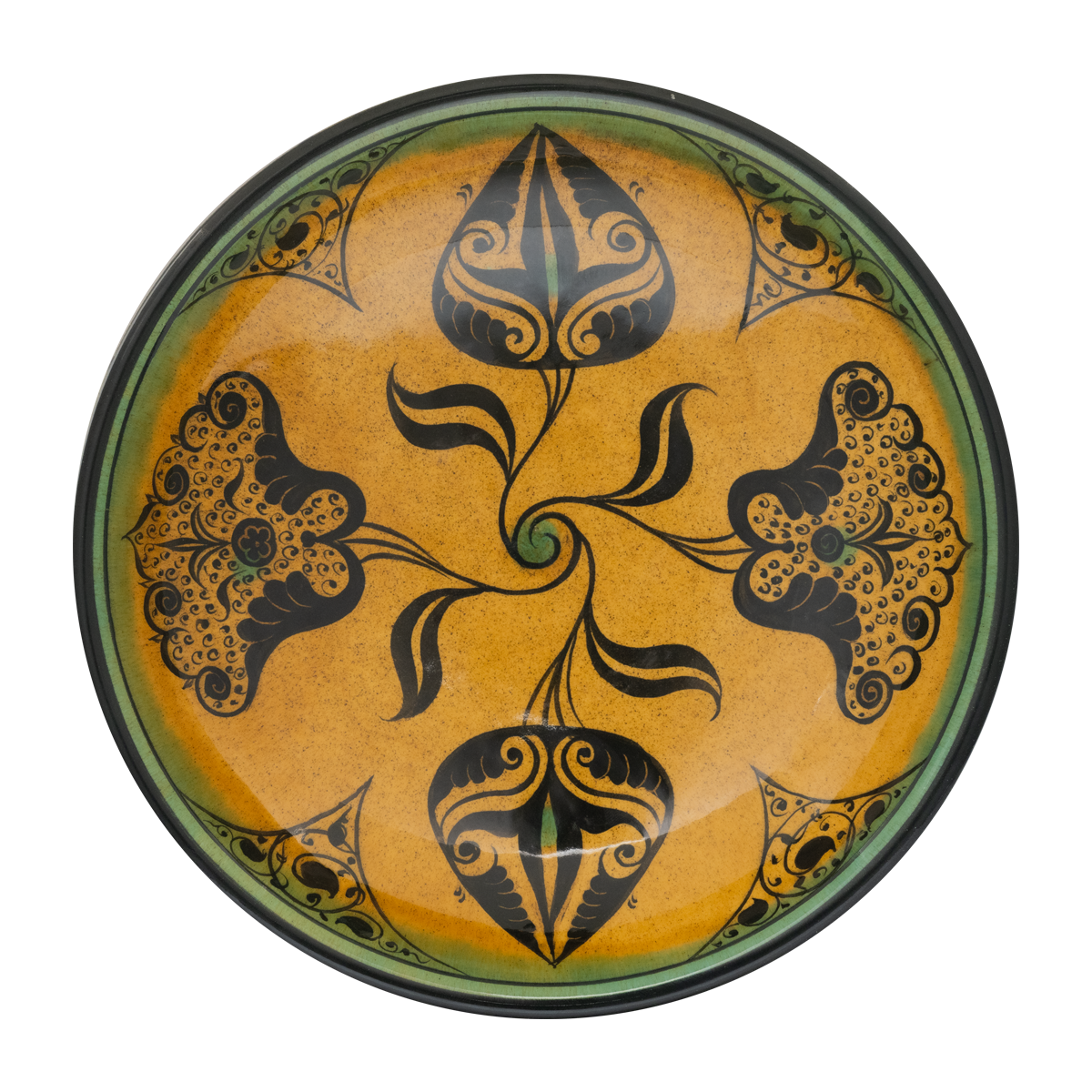 Selçuklu Stilize Doğa Motifli Sarı Ayaklı Tabak (23cm)