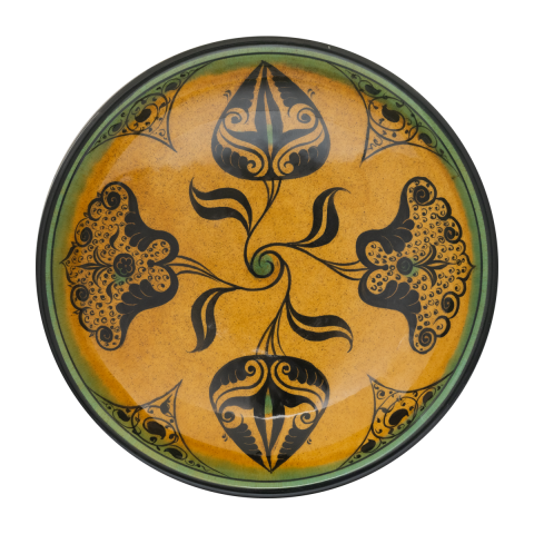 Selçuklu Stilize Doğa Motifli Sarı Ayaklı Tabak (23cm)