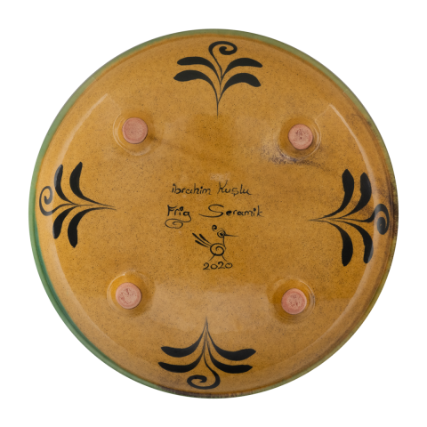 Selçuklu Stilize Yaprak ve Kuş Motifli Ayaklı Tabak (23cm)