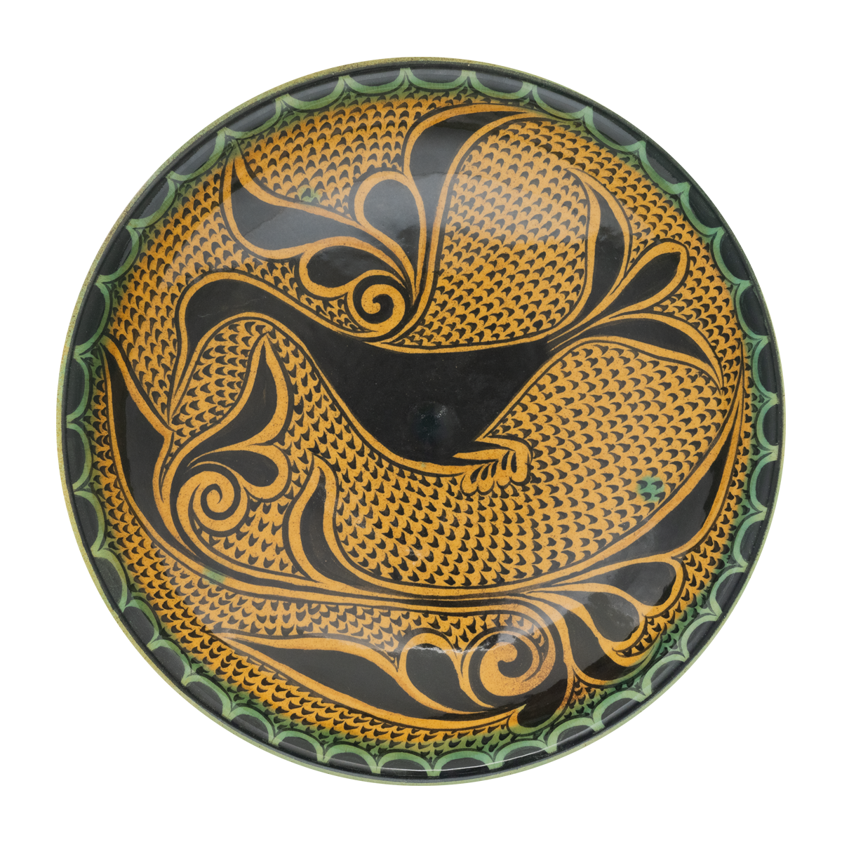 Selçuklu Stilize Yaprak ve Kuş Motifli Ayaklı Tabak (23cm)