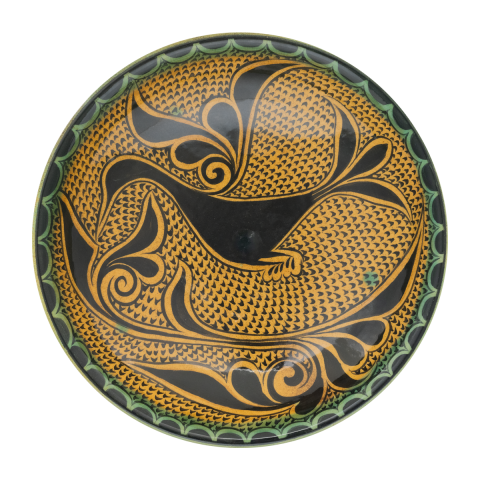 Selçuklu Stilize Yaprak ve Kuş Motifli Ayaklı Tabak (23cm)