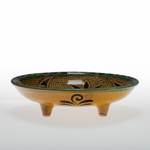 Selçuklu Stilize Yaprak ve Kuş Motifli Ayaklı Tabak (23cm)