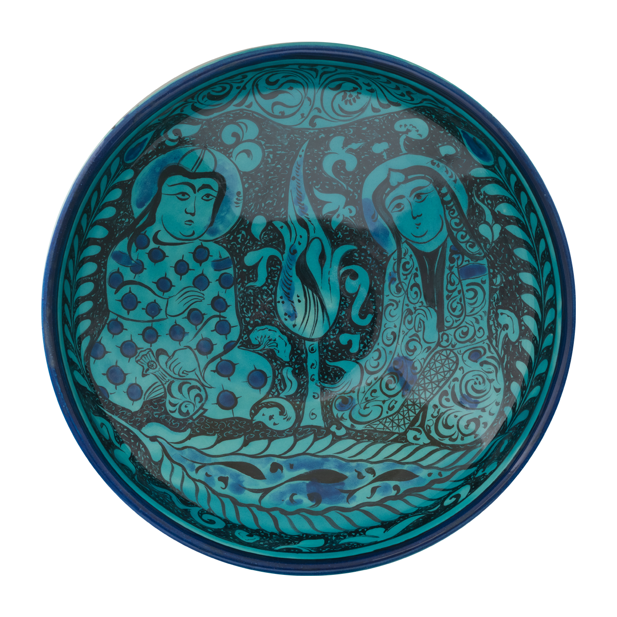 Selçuklu Ağaç Altında Oturan İki İnsan Figürlü Kase (26cm)