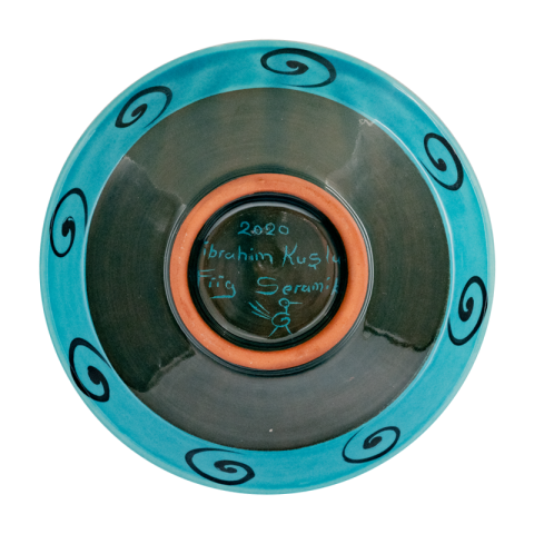 Selçuklu Stilize Kuş Desenli Turkuaz Kase (16cm)