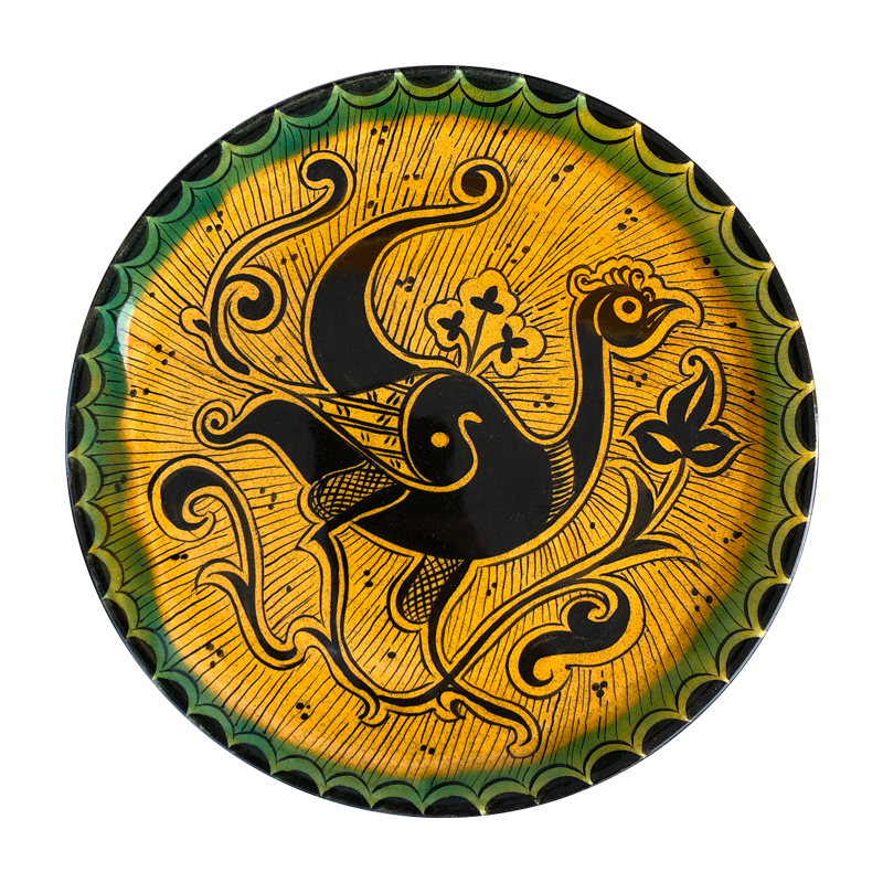 Stilize Kuş Desenli Selçuklu Düz Tabak (25cm)