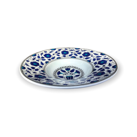 İznik Renkli Dönem Mavi Çiçekli Tondino Tabak (30cm)