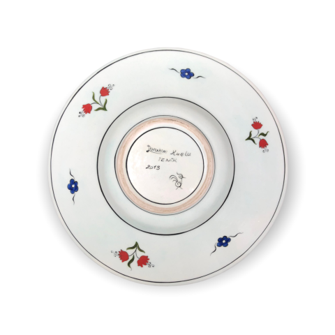 İznik Renkli Dönem Mavi ve Kırmızı Çiçekli Tondino Tabak (30cm)