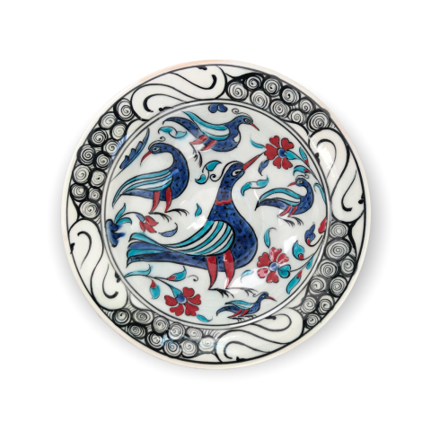 İznik Renkli Dönem Mavi Kuş Desenli Tabak (19cm)